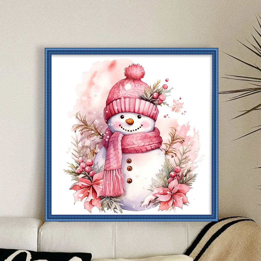 Pink Snowman - 11CT Stamped Cross Stitch 40*40CM