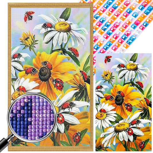 Flowers And Seven-Spotted Ladybug - Full Round AB Drill Diamond Painting 40*70CM