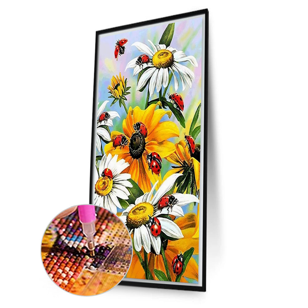 Flowers And Seven-Spotted Ladybug - Full Round AB Drill Diamond Painting 40*70CM