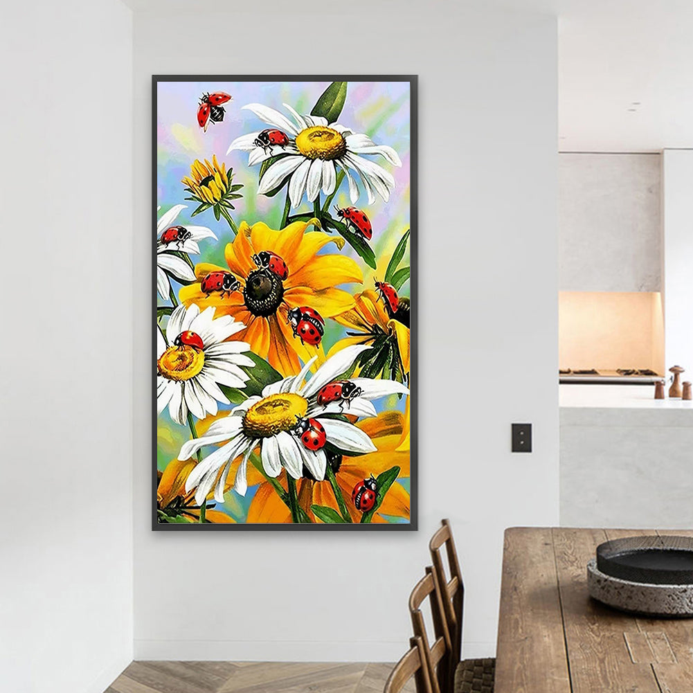 Flowers And Seven-Spotted Ladybug - Full Round AB Drill Diamond Painting 40*70CM