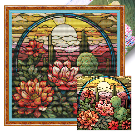 Glass Painting - Cactus Flower - 11CT Stamped Cross Stitch 50*50CM