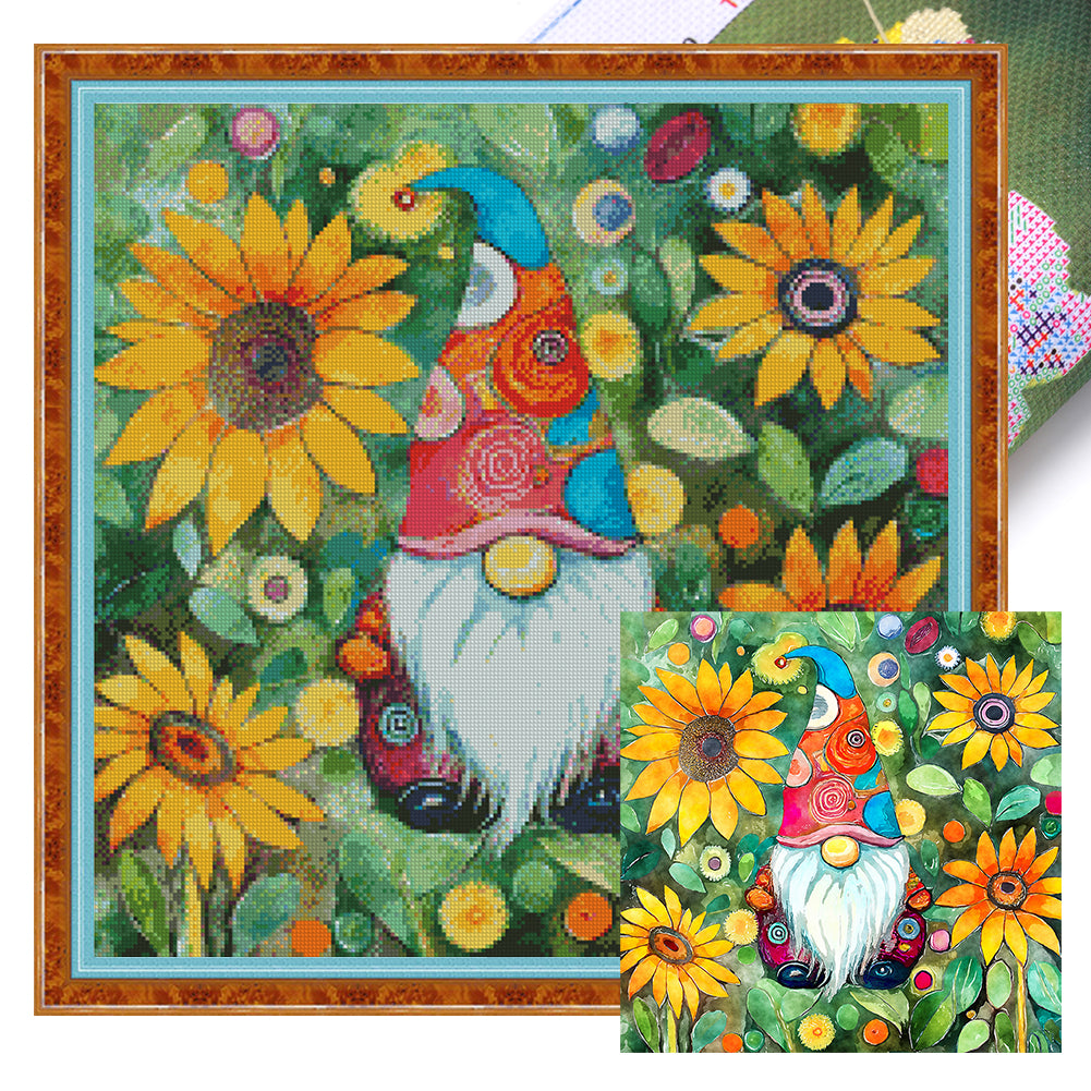 Goblin In The Flowers - 11CT Stamped Cross Stitch 50*50CM