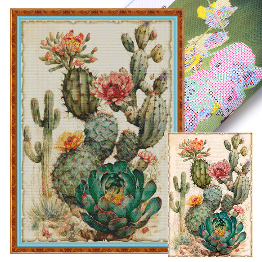 Vintage Poster - Cactus Flower - 14CT Stamped Cross Stitch 40*60CM