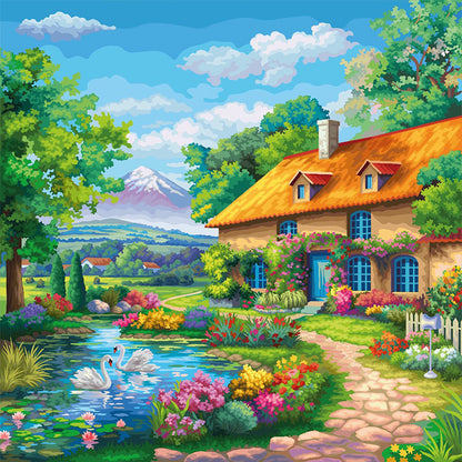 Landscape Scenery Cabin - 14CT Stamped Cross Stitch 40*40CM