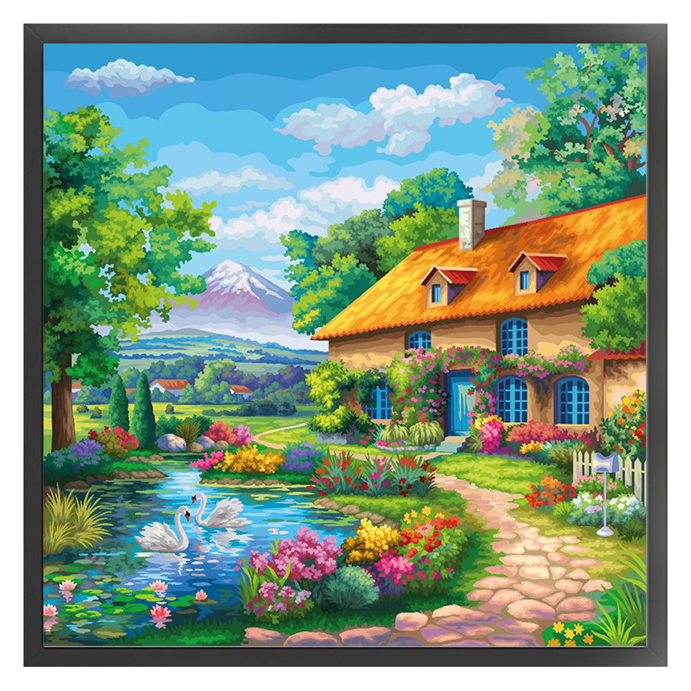 Landscape Scenery Cabin - 14CT Stamped Cross Stitch 40*40CM