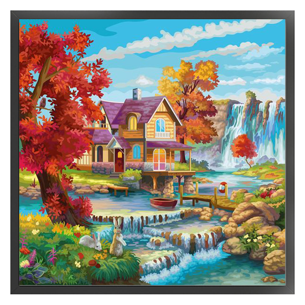 Landscape Scenery Cabin - 14CT Stamped Cross Stitch 40*40CM