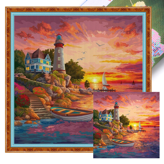 Landscape Scenery Cabin - 14CT Stamped Cross Stitch 40*40CM