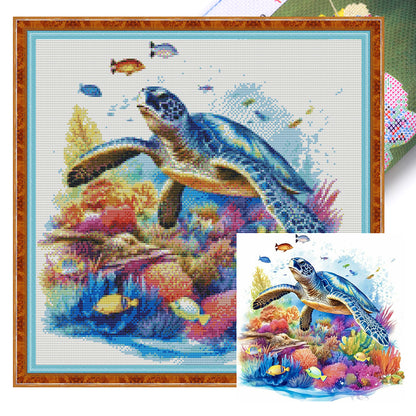 Sea Turtle - 14CT Stamped Cross Stitch 40*40CM