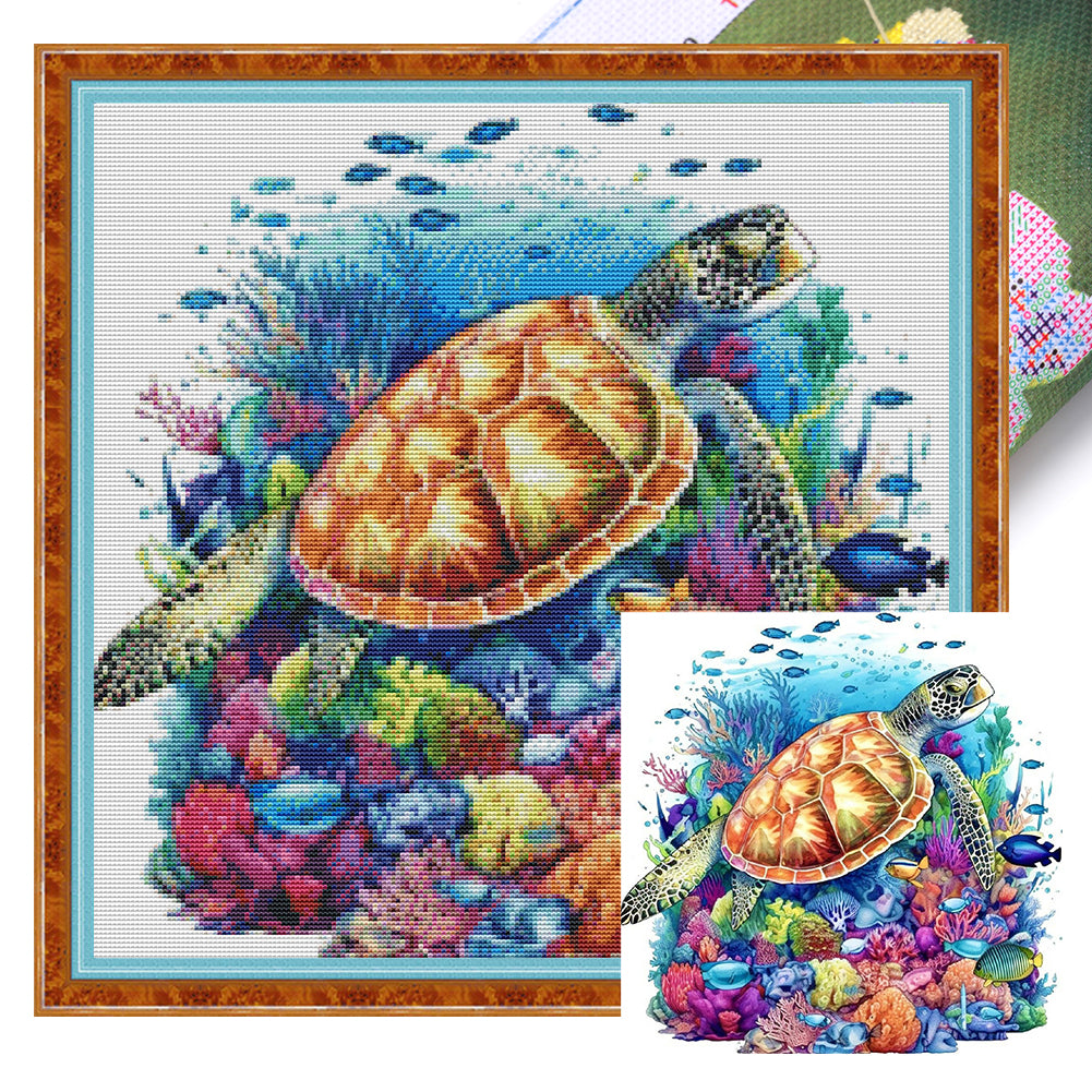 Sea Turtle - 14CT Stamped Cross Stitch 40*40CM