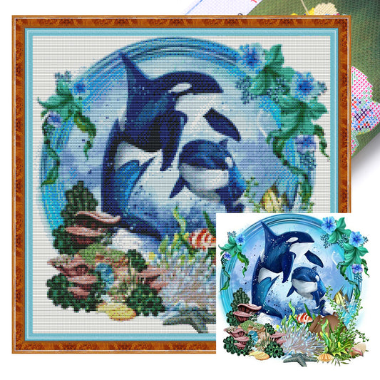 Dolphin - 14CT Stamped Cross Stitch 40*40CM