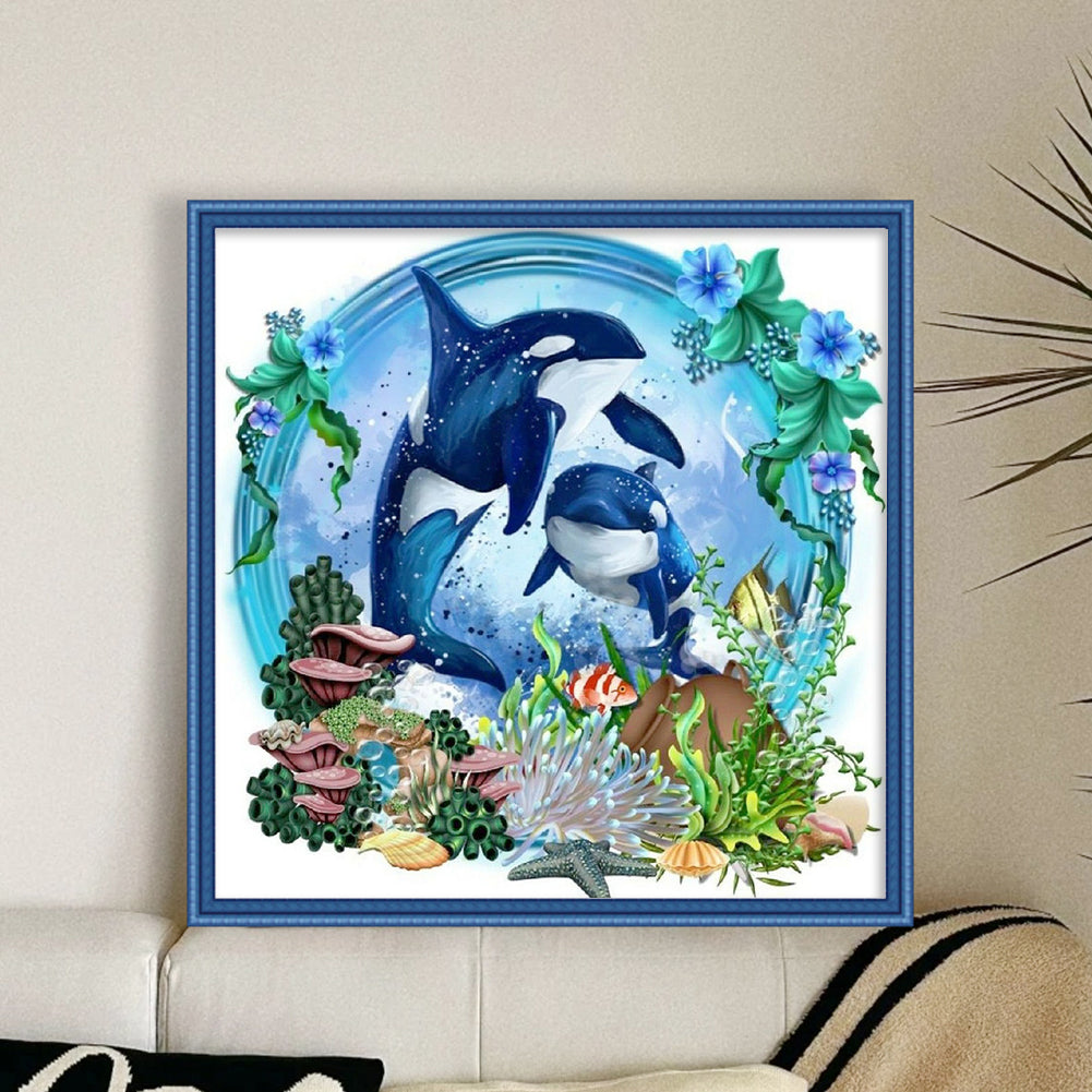 Dolphin - 14CT Stamped Cross Stitch 40*40CM