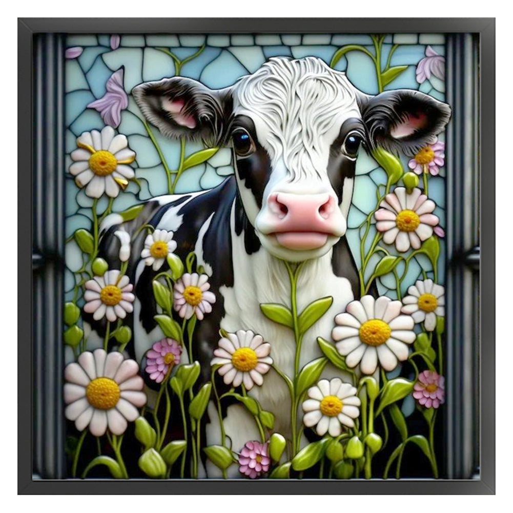 Glass Painting-Cow - 14CT Stamped Cross Stitch 40*40CM