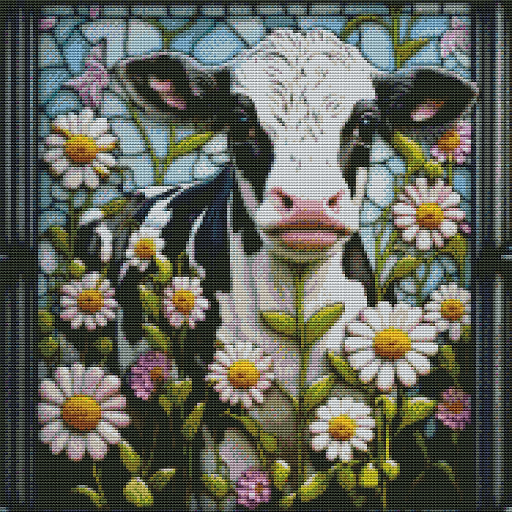 Glass Painting-Cow - 14CT Stamped Cross Stitch 40*40CM