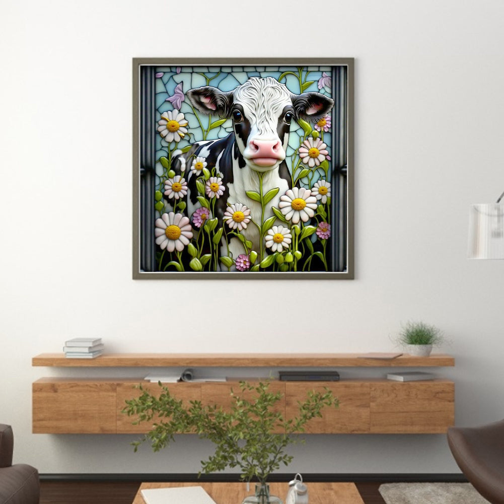 Glass Painting-Cow - 14CT Stamped Cross Stitch 40*40CM