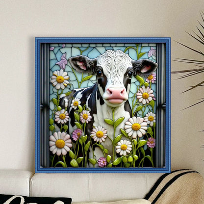 Glass Painting-Cow - 14CT Stamped Cross Stitch 40*40CM