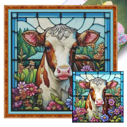 Glass Painting-Cow - 14CT Stamped Cross Stitch 40*40CM