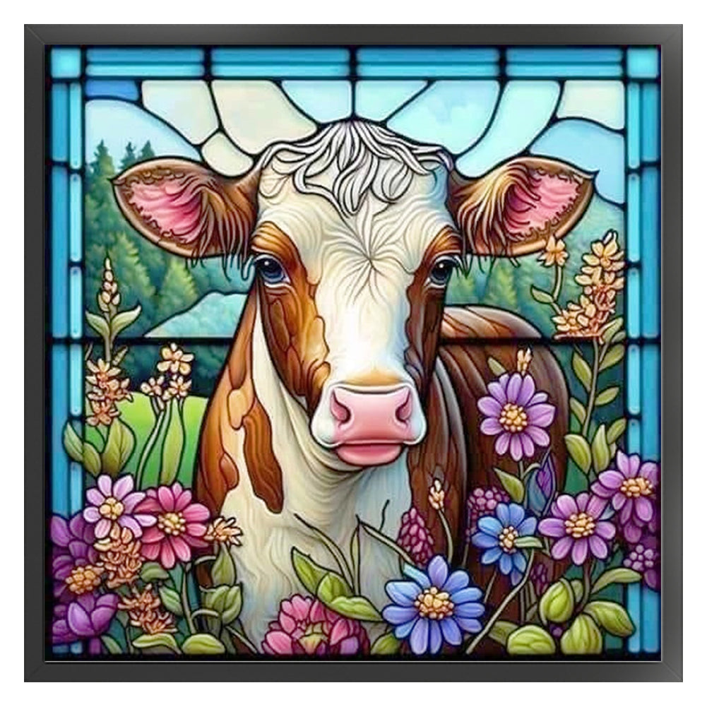 Glass Painting-Cow - 14CT Stamped Cross Stitch 40*40CM