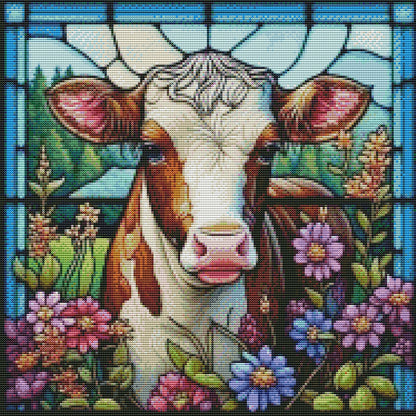 Glass Painting-Cow - 14CT Stamped Cross Stitch 40*40CM