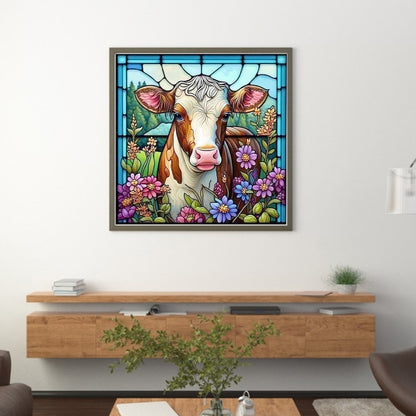 Glass Painting-Cow - 14CT Stamped Cross Stitch 40*40CM