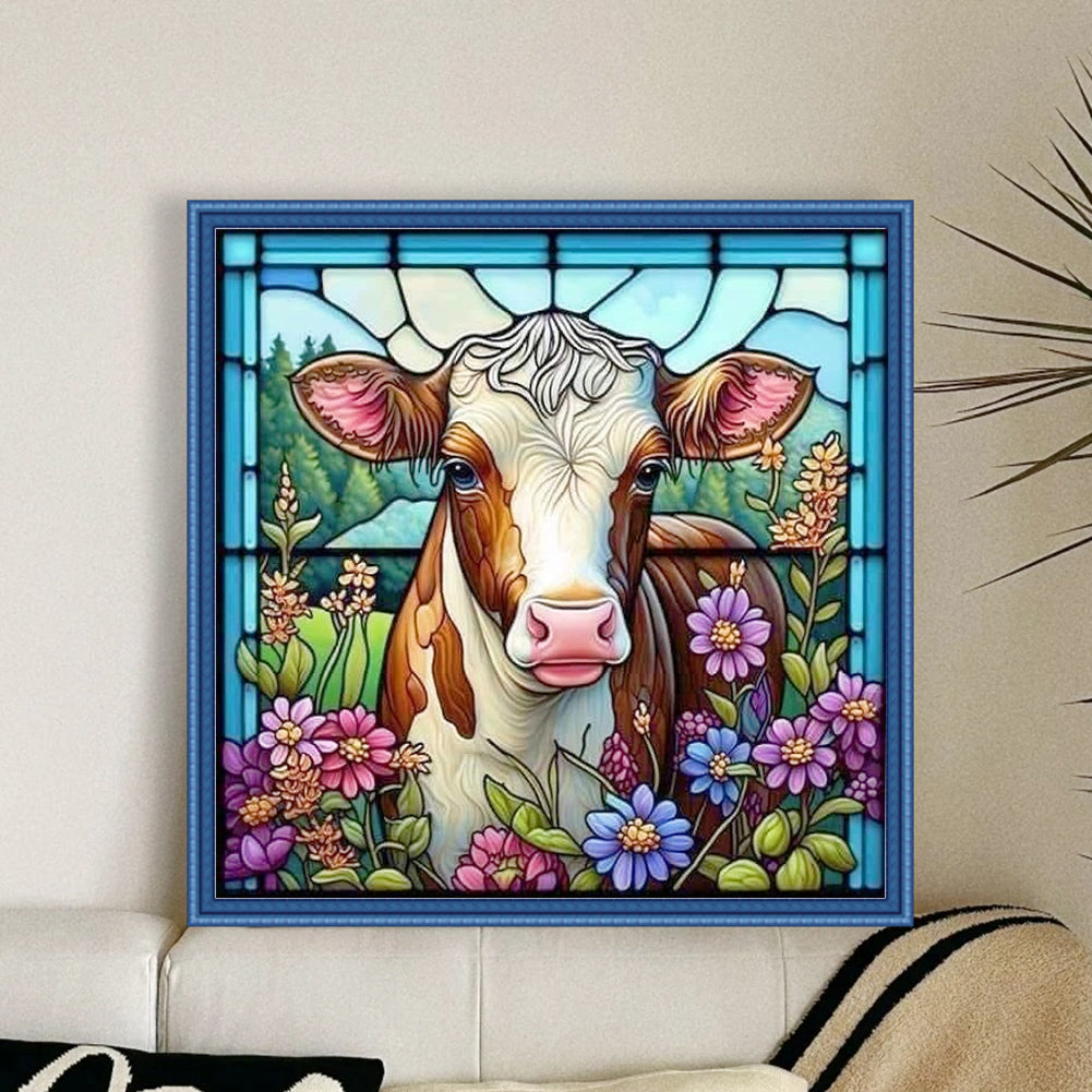 Glass Painting-Cow - 14CT Stamped Cross Stitch 40*40CM