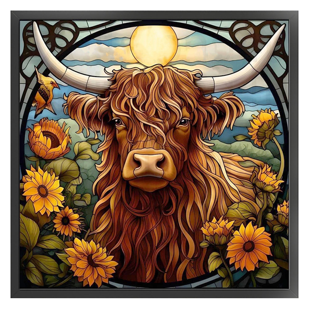 Glass Painting-Cow - 14CT Stamped Cross Stitch 40*40CM