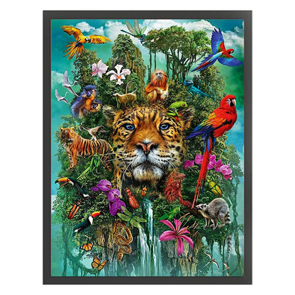 Flower Bird Tiger - 14CT Stamped Cross Stitch 40*55CM