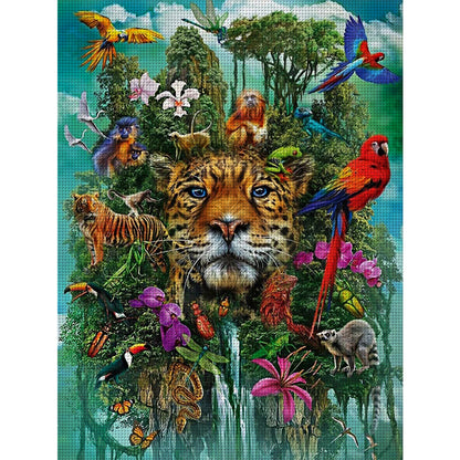 Flower Bird Tiger - 14CT Stamped Cross Stitch 40*55CM