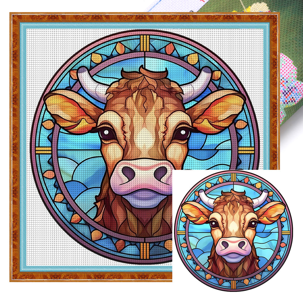 Glass Painting-Cow - 18CT Stamped Cross Stitch 20*20CM