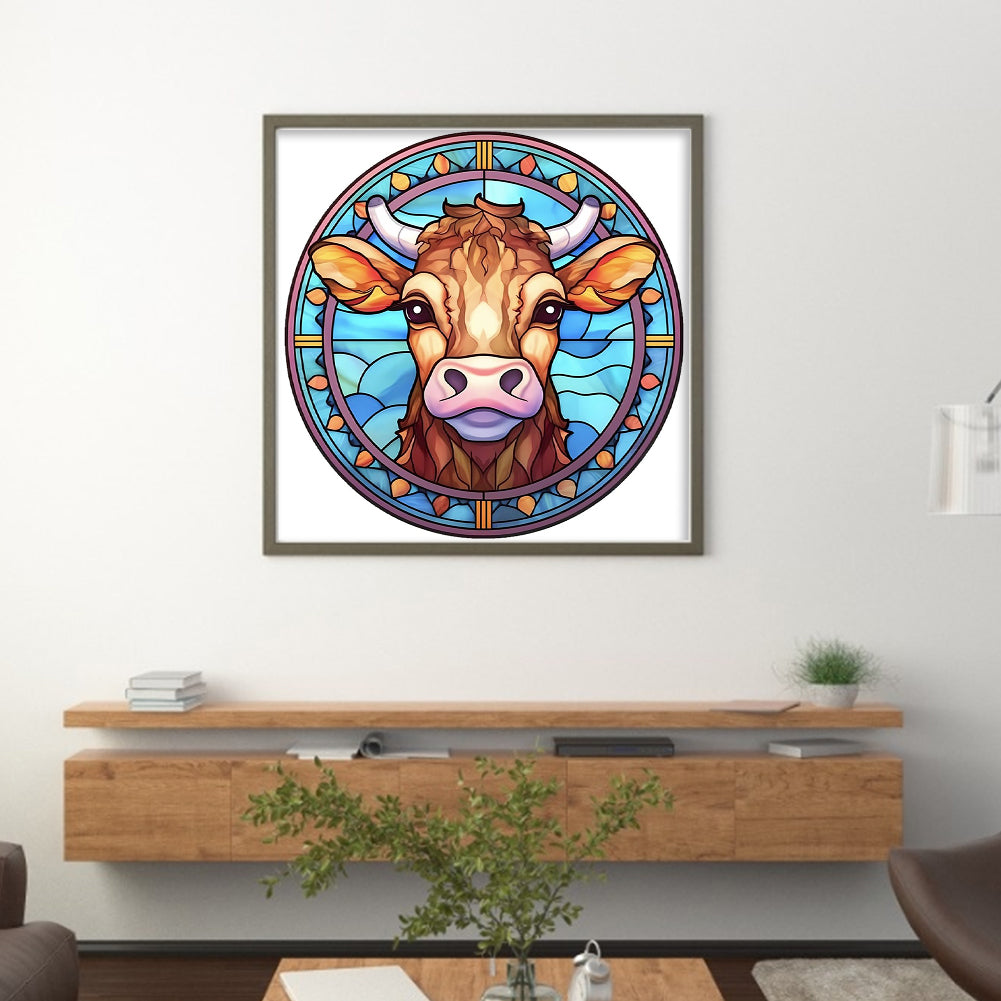 Glass Painting-Cow - 18CT Stamped Cross Stitch 20*20CM