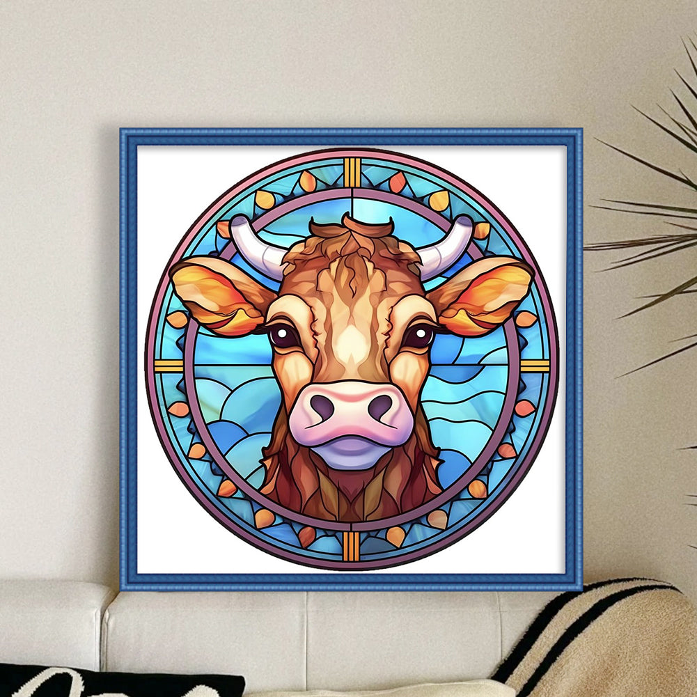 Glass Painting-Cow - 18CT Stamped Cross Stitch 20*20CM