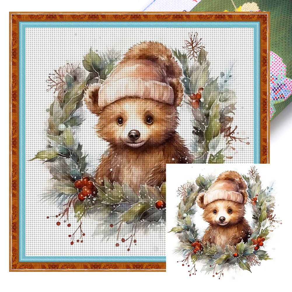 Christmas Bear - 18CT Stamped Cross Stitch 30*30CM