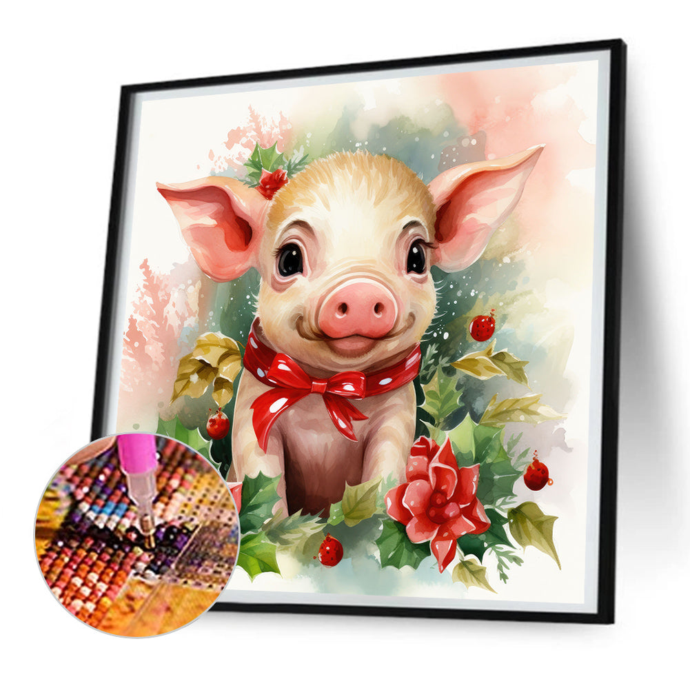 Christmas Winter Piggy - Full Round Drill Diamond Painting 30*30CM