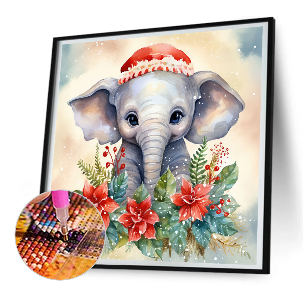 Christmas Winter Elephant - Full Round Drill Diamond Painting 30*30CM