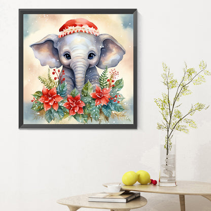 Christmas Winter Elephant - Full Round Drill Diamond Painting 30*30CM