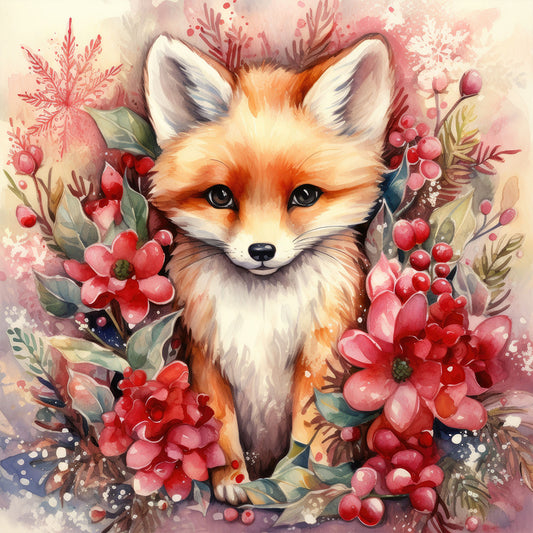 Christmas Winter Fox - Full Round Drill Diamond Painting 30*30CM