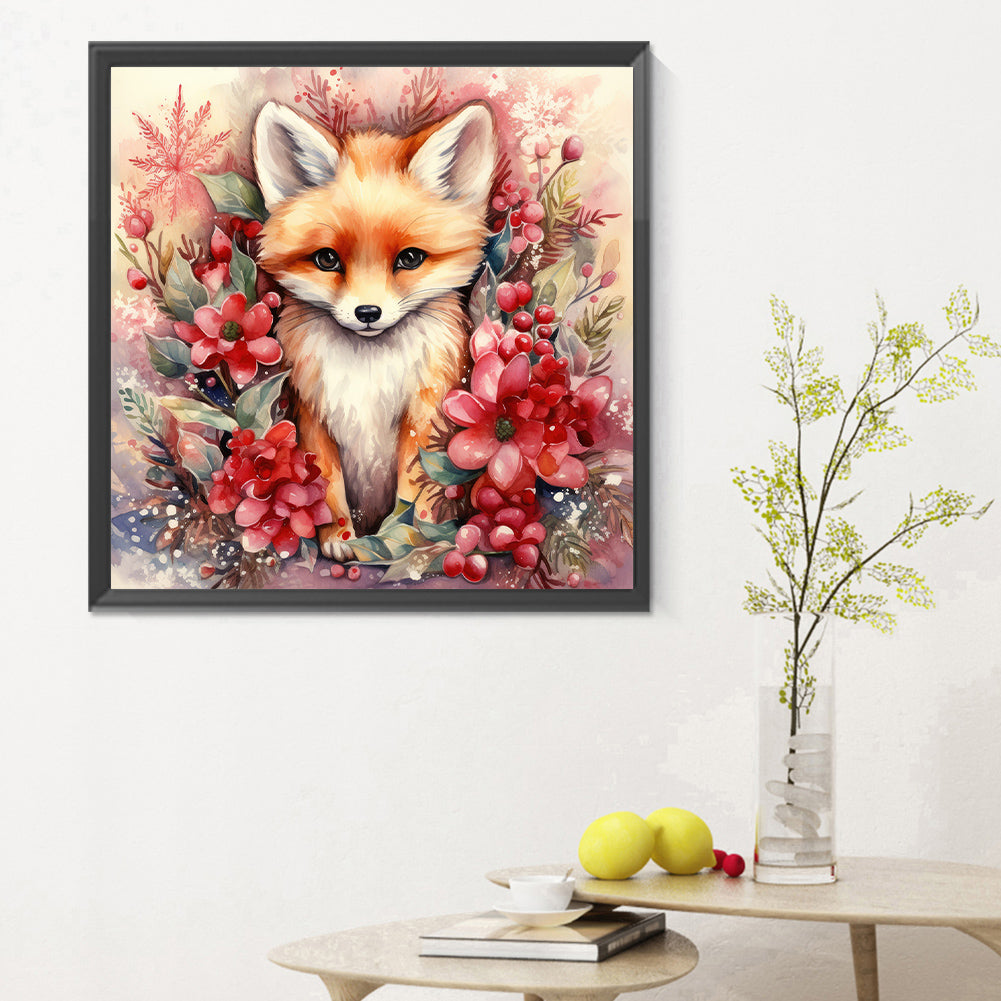 Christmas Winter Fox - Full Round Drill Diamond Painting 30*30CM