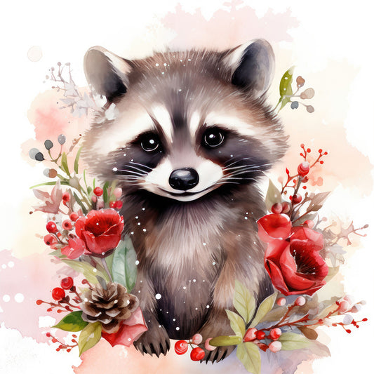 Christmas Winter Raccoon - Full Round Drill Diamond Painting 30*30CM