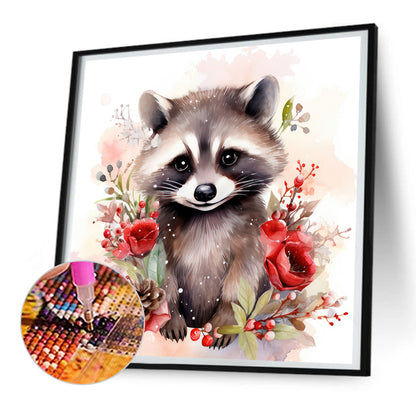 Christmas Winter Raccoon - Full Round Drill Diamond Painting 30*30CM