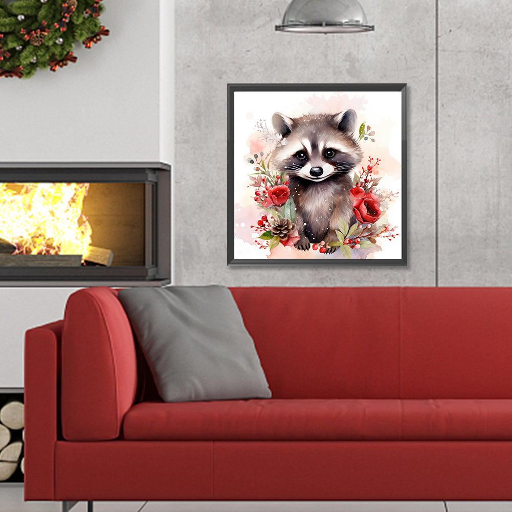 Christmas Winter Raccoon - Full Round Drill Diamond Painting 30*30CM