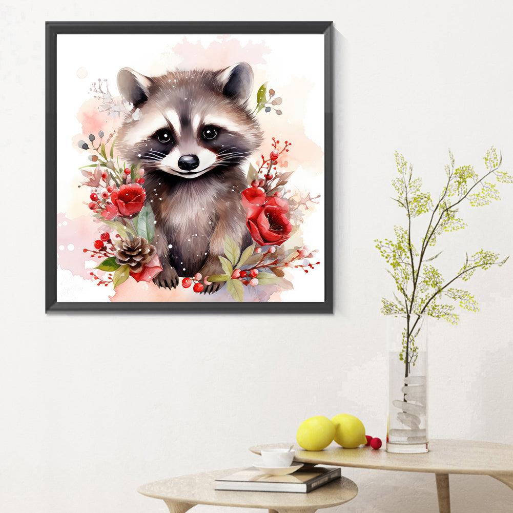 Christmas Winter Raccoon - Full Round Drill Diamond Painting 30*30CM