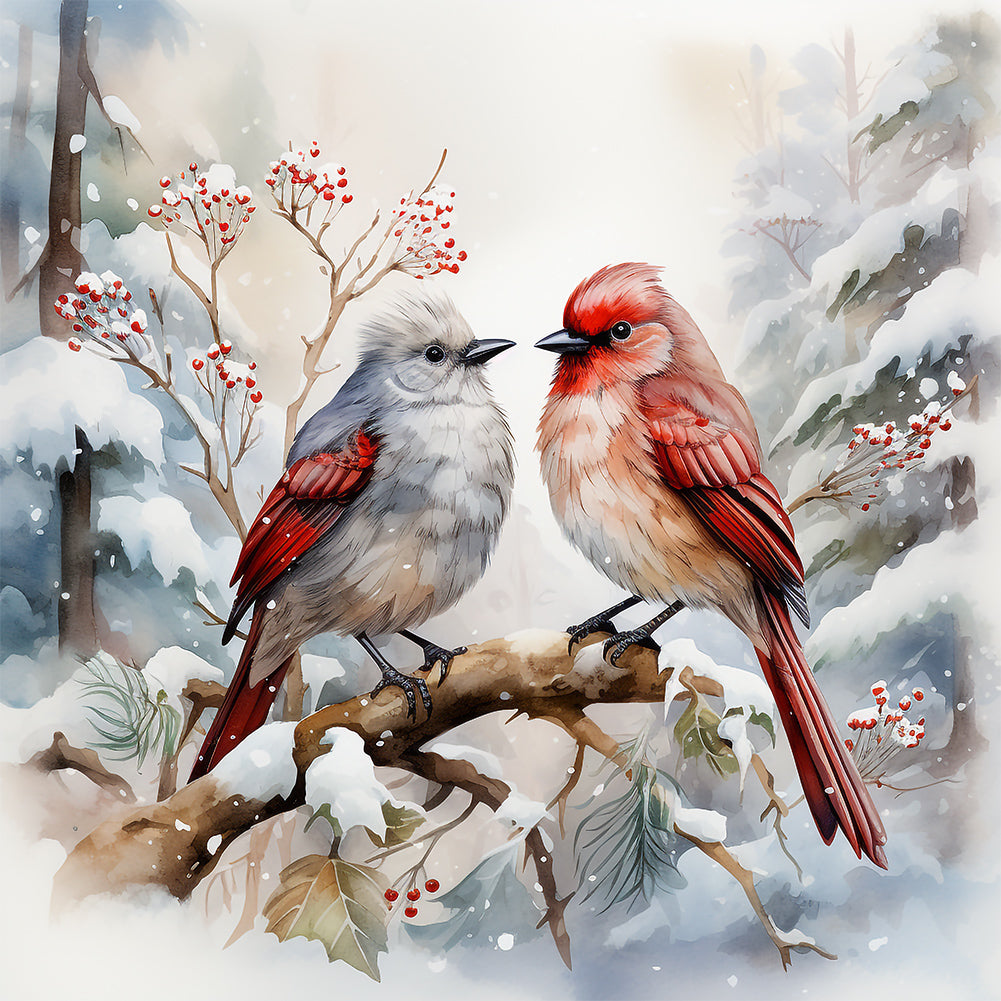 Christmas Winter Two Birds - Full Round Drill Diamond Painting 30*30CM