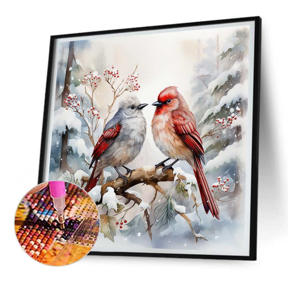 Christmas Winter Two Birds - Full Round Drill Diamond Painting 30*30CM