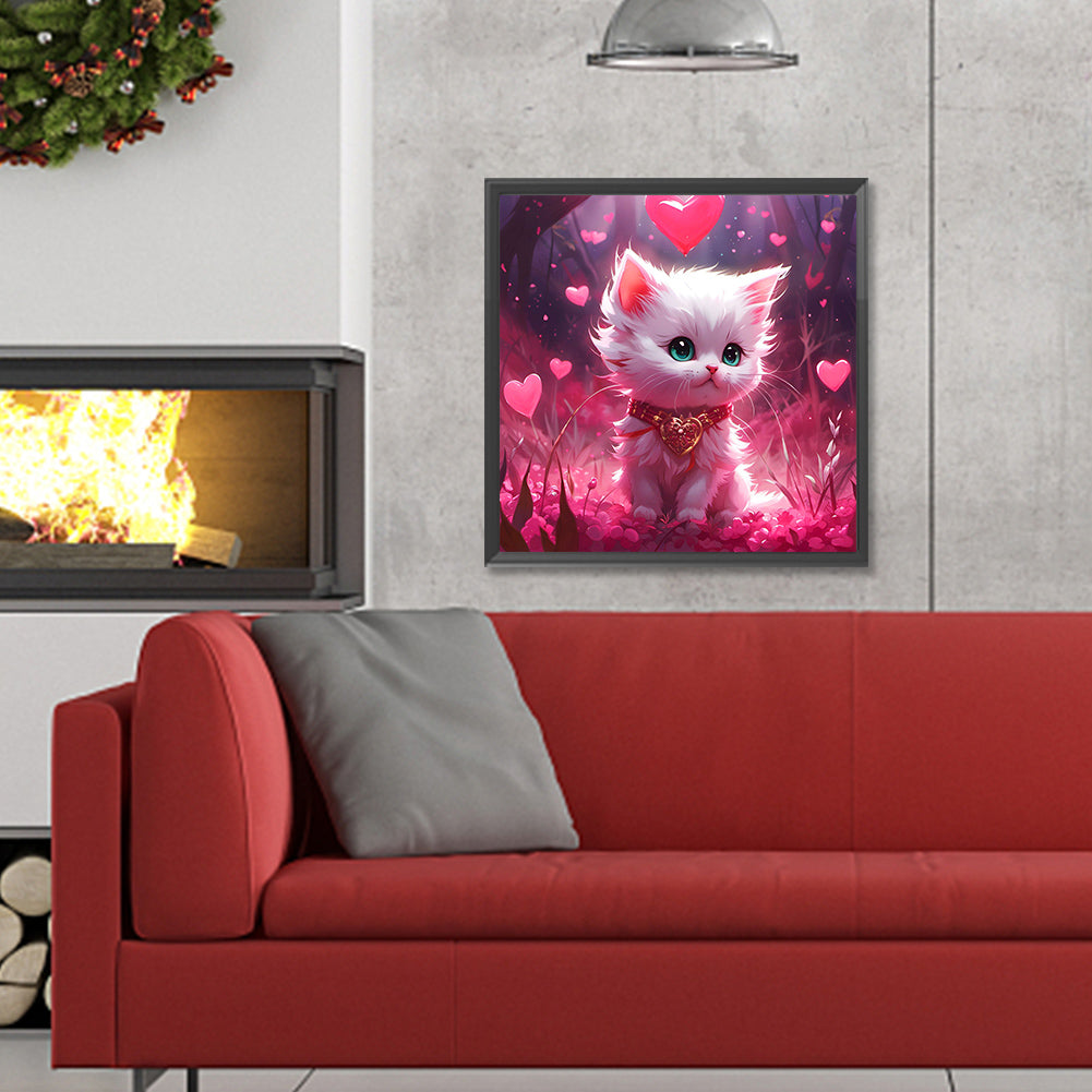 Pink Kitten - Full Round Drill Diamond Painting 30*30CM