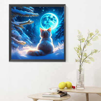 Kitten Under The Moon - Full Round Drill Diamond Painting 30*30CM