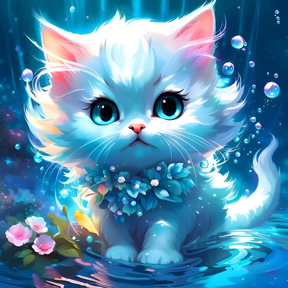 Kitten On Lake - Full Round Drill Diamond Painting 30*30CM