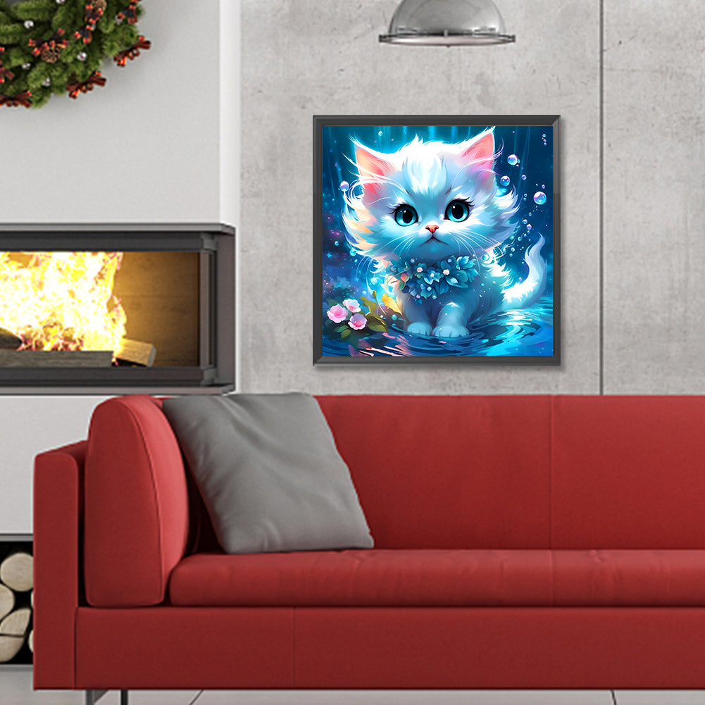 Kitten On Lake - Full Round Drill Diamond Painting 30*30CM