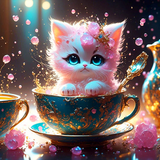 Teacup Kitten - Full Round Drill Diamond Painting 30*30CM