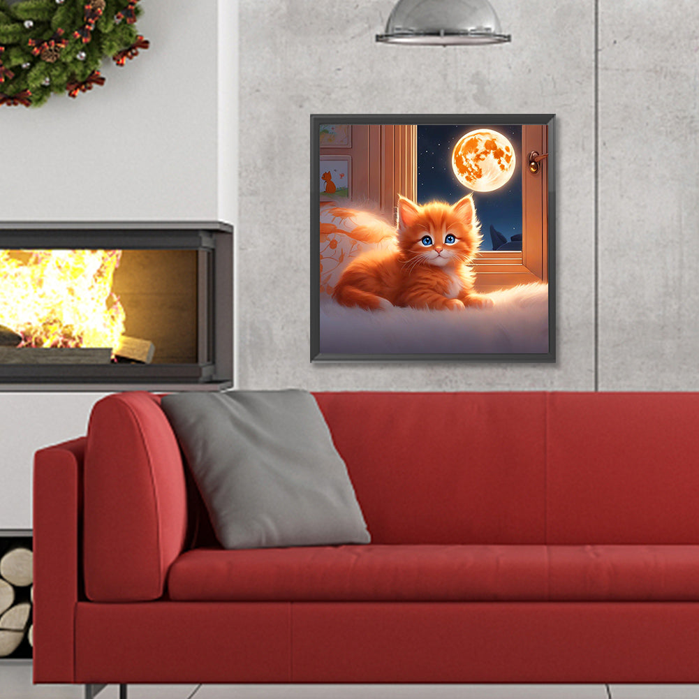 Full Moon Kitten - Full Round Drill Diamond Painting 30*30CM