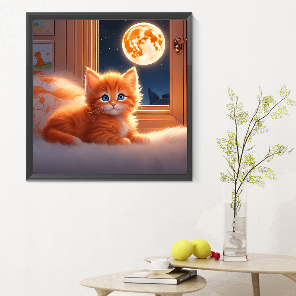 Full Moon Kitten - Full Round Drill Diamond Painting 30*30CM