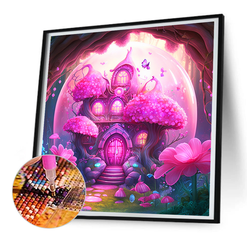 Pink Mushroom Hut - Full Round Drill Diamond Painting 30*30CM